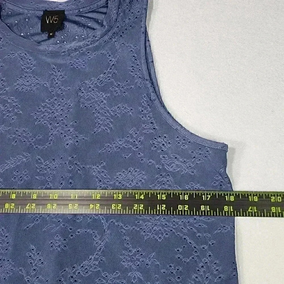 W5 Woman Navy Blue Sleeveless Top M Anthropologie Shirt Lace Fabric Ruffle - Picture 9 of 13